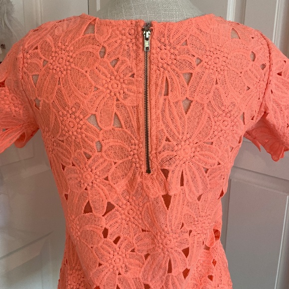 Japan Handmade Neon Orange Lace Blouse with Back Zipper & Short Sleeves – Size S - Picture 5 of 11